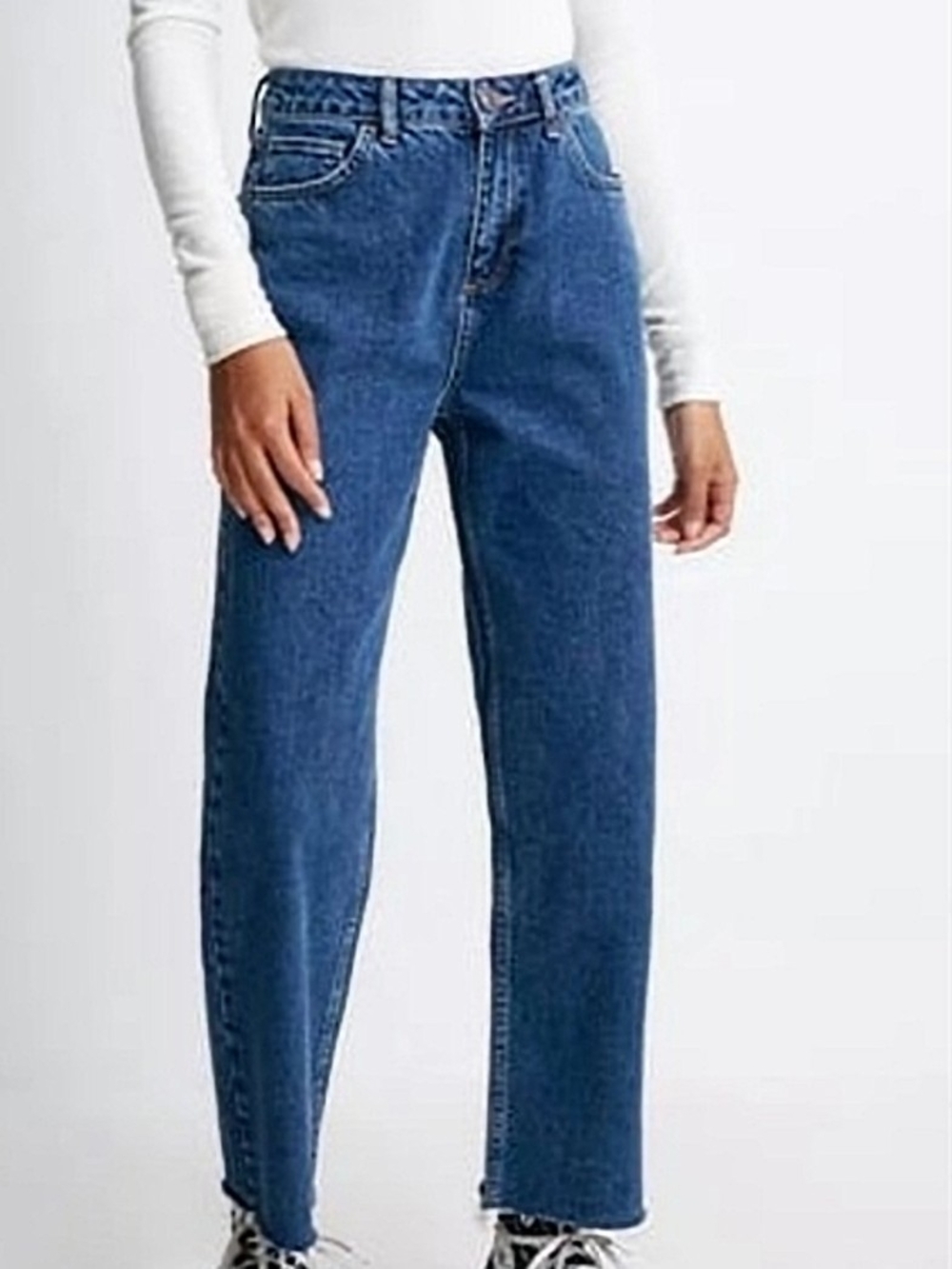 BDG Womens Medium Wash Blue Pax Straight Leg High Waist Raw Hem Jeans Size 26x34